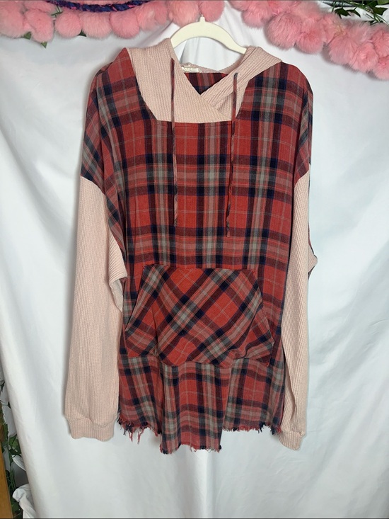 Oli & Hali Dresses & Skirts - Oli & Hali Pink Knit Hooded Top/dress with Red and Navy Plaid Lining